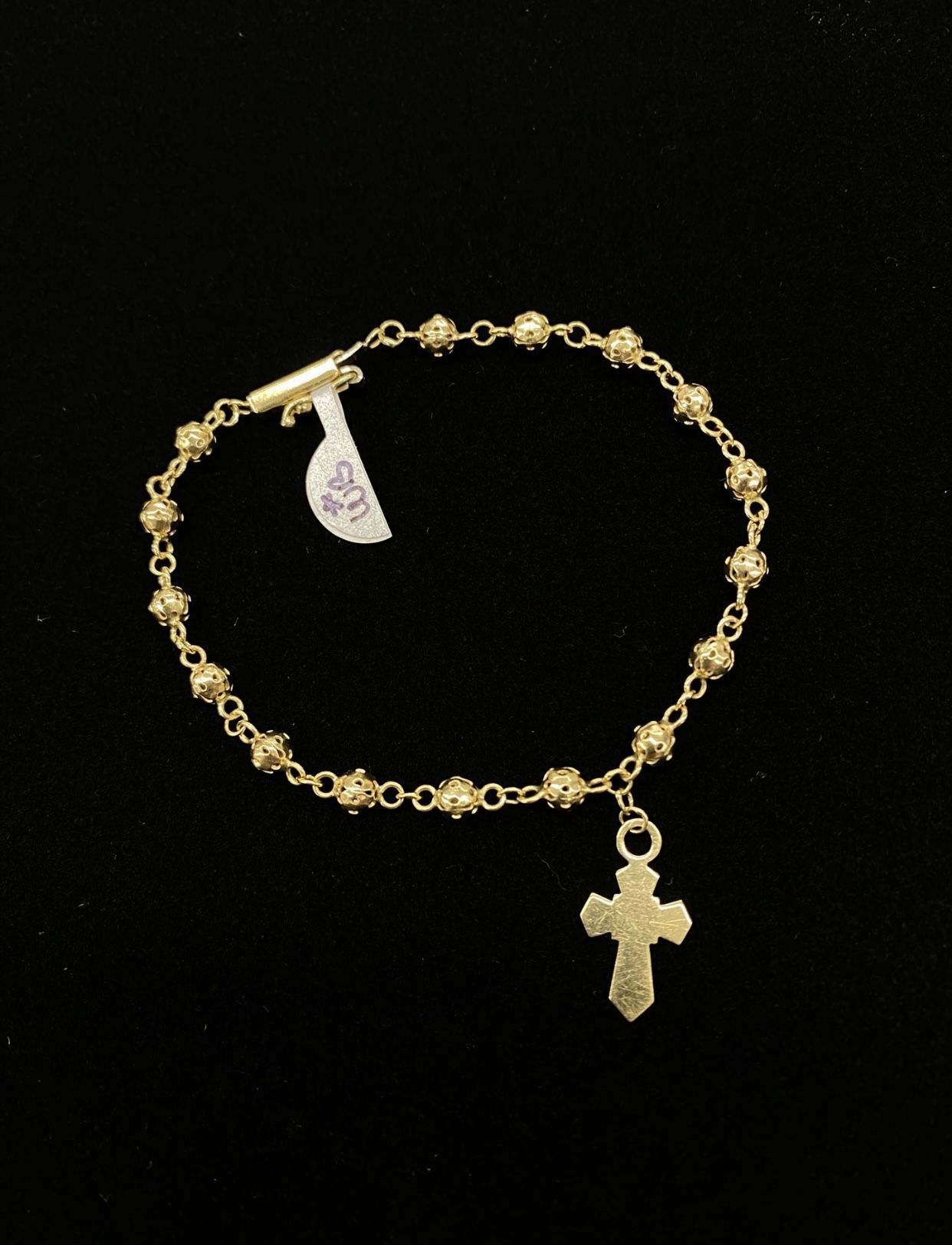 $575 Yellow Gold Beaded Cross Bracelet