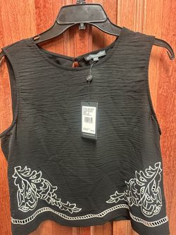 Adrianna Papell Black Sleeveless Embroidered Camisole size S