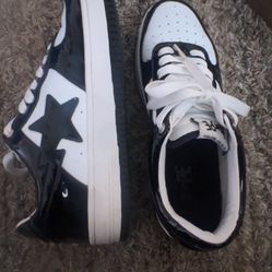 Black & White Bape Sneakers with Star Design — Authentic & Stylish!