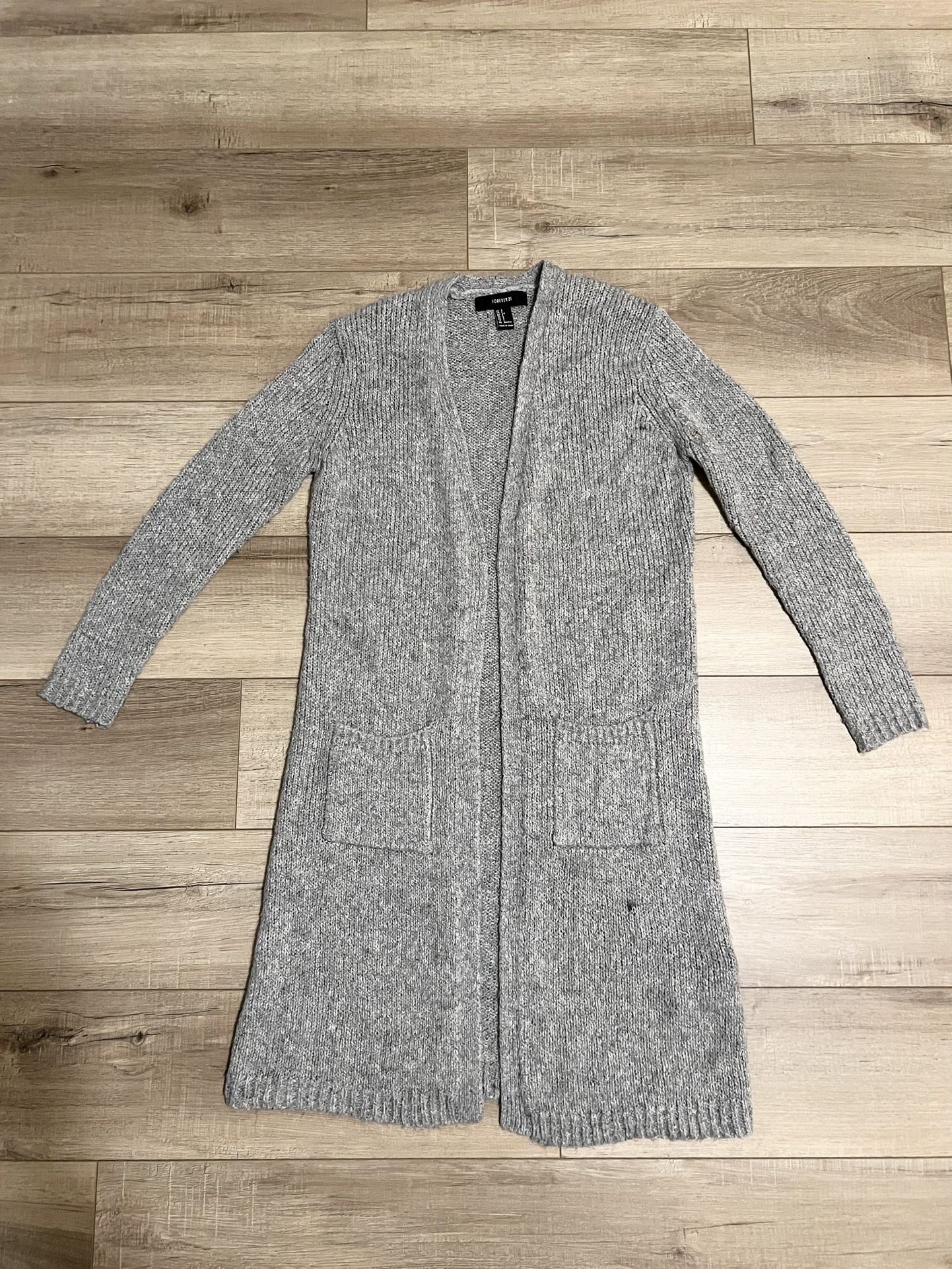 Forever 21 Long Gray Sweater Coat Women’s Size S
