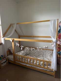 Wooden Montessori House Bed Frame with Box Spring (No mattress)