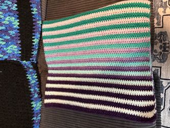 Gradient purple and teal crochet blanket