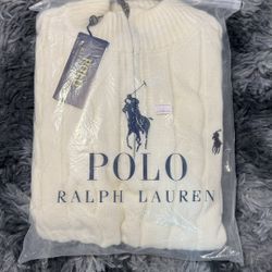 Cream Knit Quarter-Zip Polo Sweater – Brand New