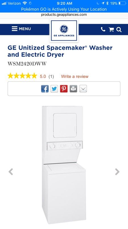 Used working General Electric GE Spacemaker apartment sized stackable washer and dryer