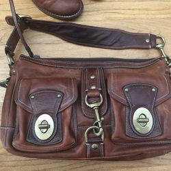 Coach Legacy Vintage Ali Whiskey Leather Flaps F063-10331 Shoulder Bag Satchel and Purple Coach Wallet