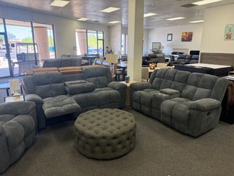 Gray Corduroy Reclining Sofa and Loveseat Set