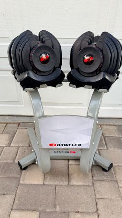 Authentic Bowflex 1090 adjustable dumbbells with stand (10 to 90 lbs per dumbbell)
