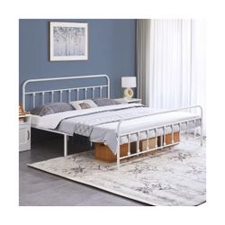 Iron Platform Bed Frame with High Headboard and Footboard