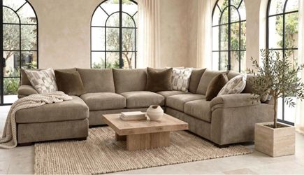 Brown Large L-Shaped Sectional Sofa with Chaise
