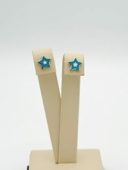 14K YELLOW GOLD 1.24 GRAMS BLUE WHITE STAR STUD EARRINGS USED