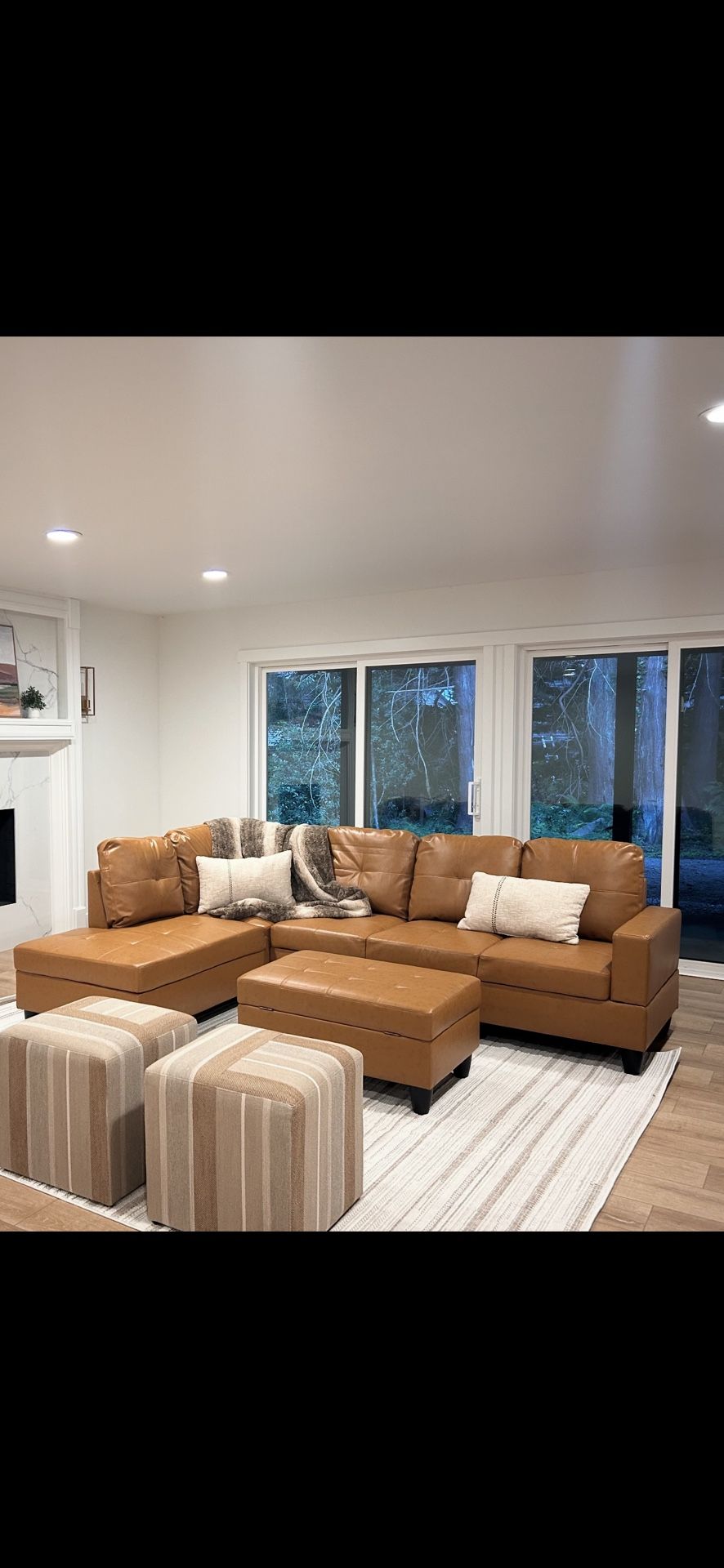 Carmel Leather Sectional Couch And Ottoman