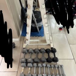 Dumbbells weights 3-30 plus rack 232lbs total