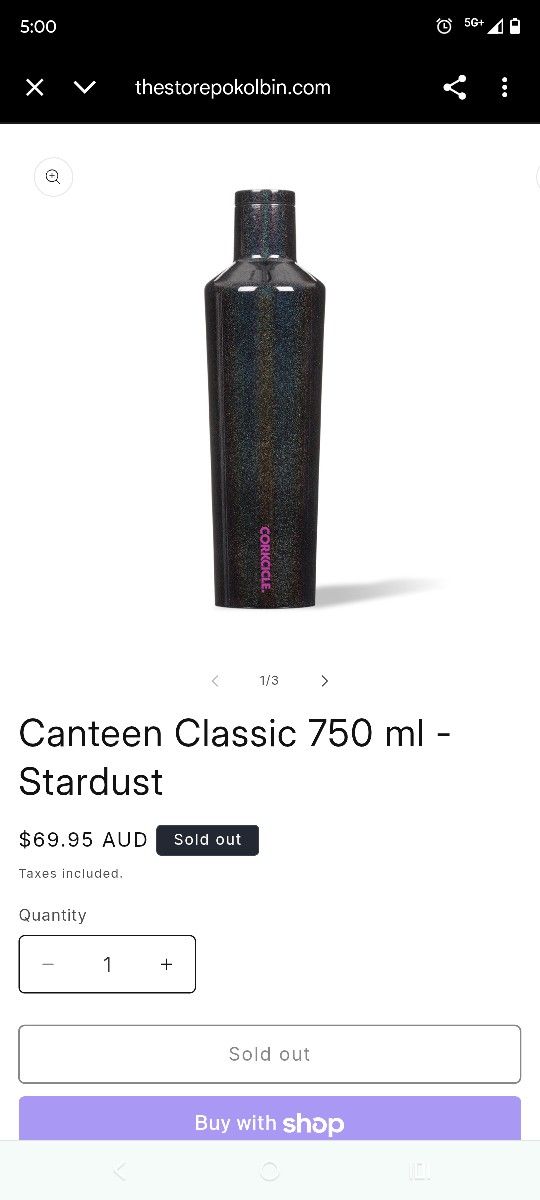 New never used CORKCICILE Canteen Classic 750 ml =25oz Stardust
