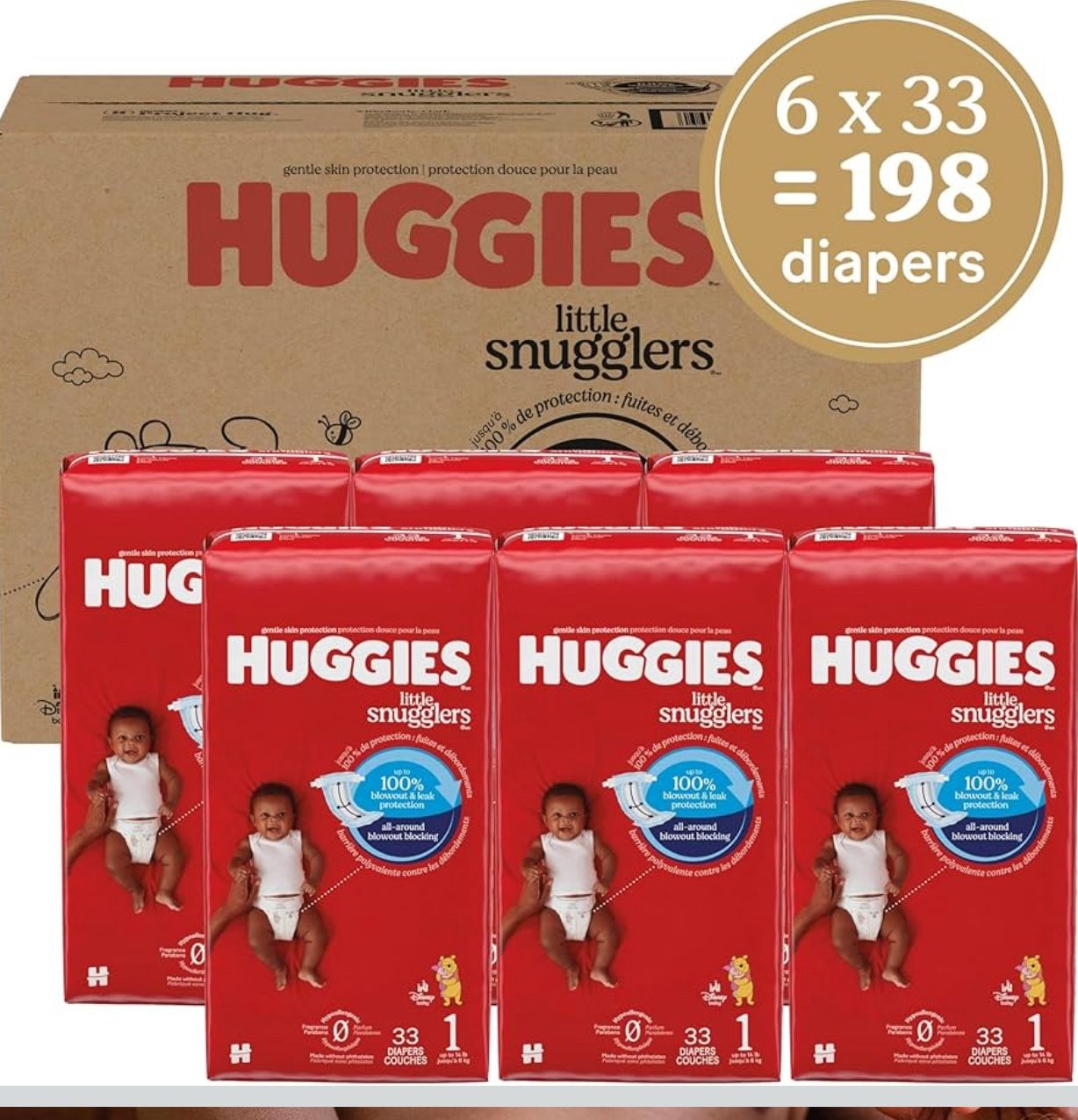 New!Huggies Little Snugglers Diapers, Size1(198 Count)