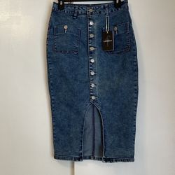 Flamingals Flannels Blue Denim Button-Front Pencil Skirt