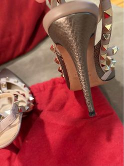 Valentino Rockstud Heels Silver Studded Strappy Pointed Toe Shoes size 37 1/2