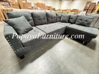 NEW Sectional Sofa and Chaise Set Nail Head Trim Discount Big Warehouse Furniture SALE Dark Grey Gray Ashley Style Clearance Closeout Warehouse SALE