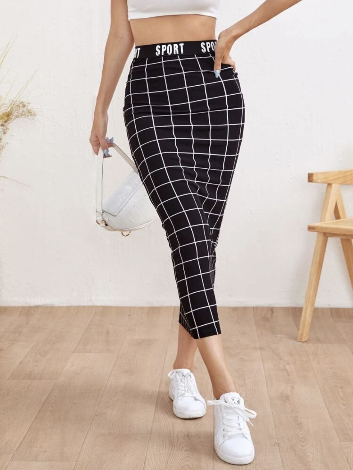Shein Window Pane Ankle Length Pencil Skirt