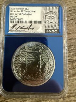 2025 Great Britain Silver Britannia SS Tilawa Shipwreck NGC MS70 Hand Signed