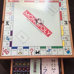 Wooden 6 in 1 Monopoly board game with drawer Storage
