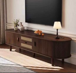 Curved Oval TV Stand with Woven Rattan Drawers