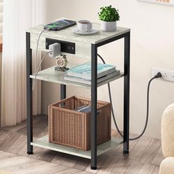 Side Table, End Table, Nightstand with charging station 