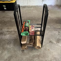 Fireplace Accessory, Holder For Wood And Firestarter, Poker