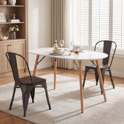 Homy Casa MICK + KRICOX Gun Wood 3PC 47.2" Dining Set with 2 Chairs Open Box