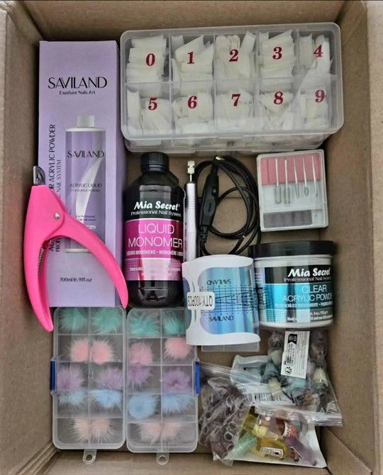 Nail Kit w/ nail decoration, monomer, acrylic powder, 2 sets of nail tips, buffer w/attachment
