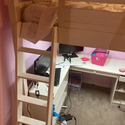 White Full Size Loft Bed With Desk