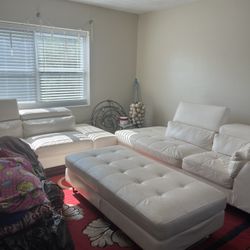 White Leather Couch + 3 White single couches 