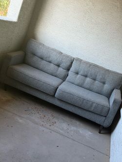 Gray Tufted Mid-Century Modern Sofa