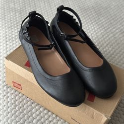 FitFlop Women's Allegro Ballet Flat Shoes Leather Black Sz US 8