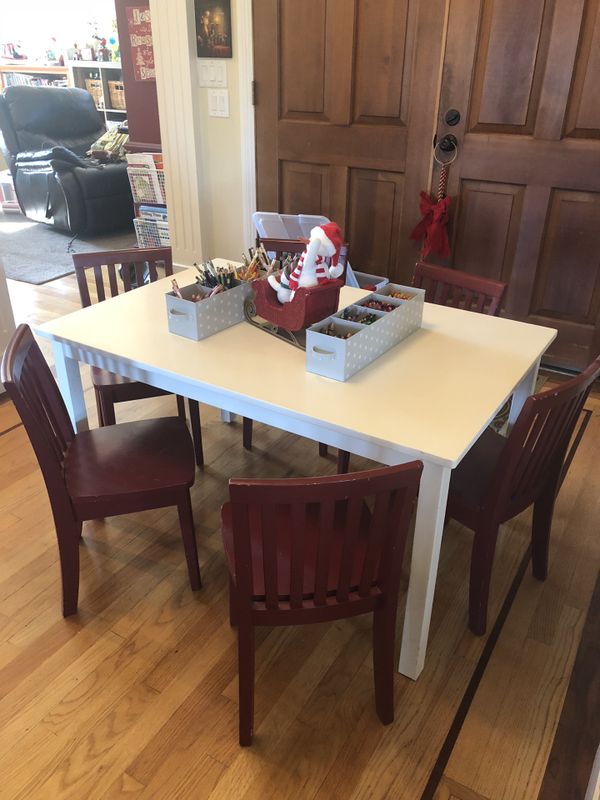 Pottery Barn Kids Table And Chairs Excellent Condition White Carolina Table And Six Red Chairs Would Sell For Over 500 00 New For Sale In
