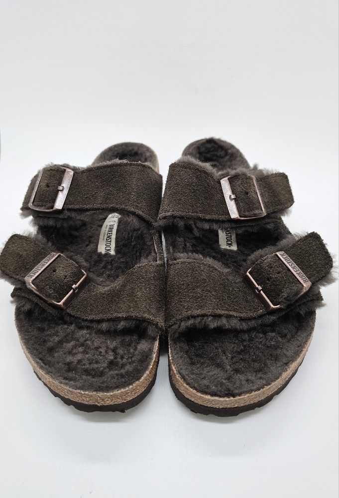 Birkenstock Arizona Shearling
Suede Leather Sandals Size 39 Dark Brown 