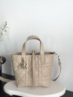 Large rattan check brand logo calfskin tote bag shopping bag handbag small size women's beige