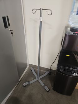 IV Pole Stand with Dual Hooks on Wheels