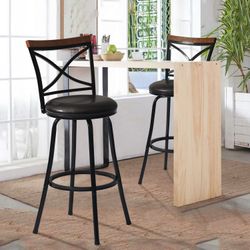 Homy Casa SPINACH 26" Counter Height Swivel Stool, 360° Swivel Thick Padded Seat, Cross Back Metal Frame with Wood Accent for Kitchen Island & Breakfa