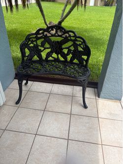 Elegant Cast Aluminum Patio Bench & Plant Stand