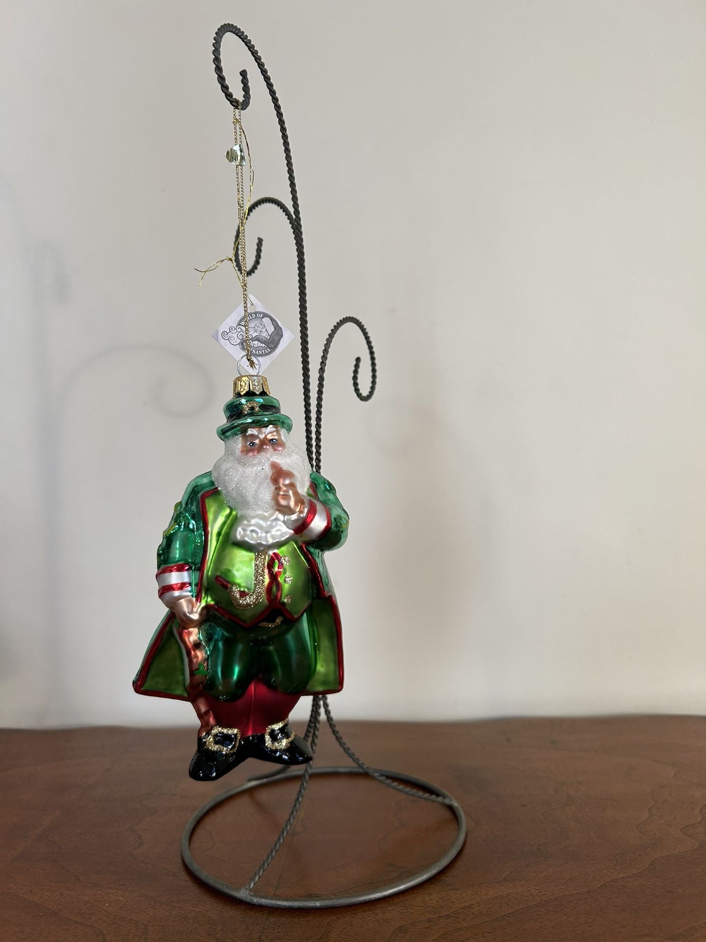 Vintage KURT ADLER Glass Christmas Ornament Irish Santa World of Santas 6½"
