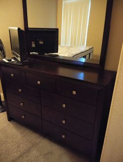 Dresser with mirror and chest