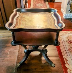 Antique Leather Top 2 Tier  Mahogany Scroll Side Table $490.00