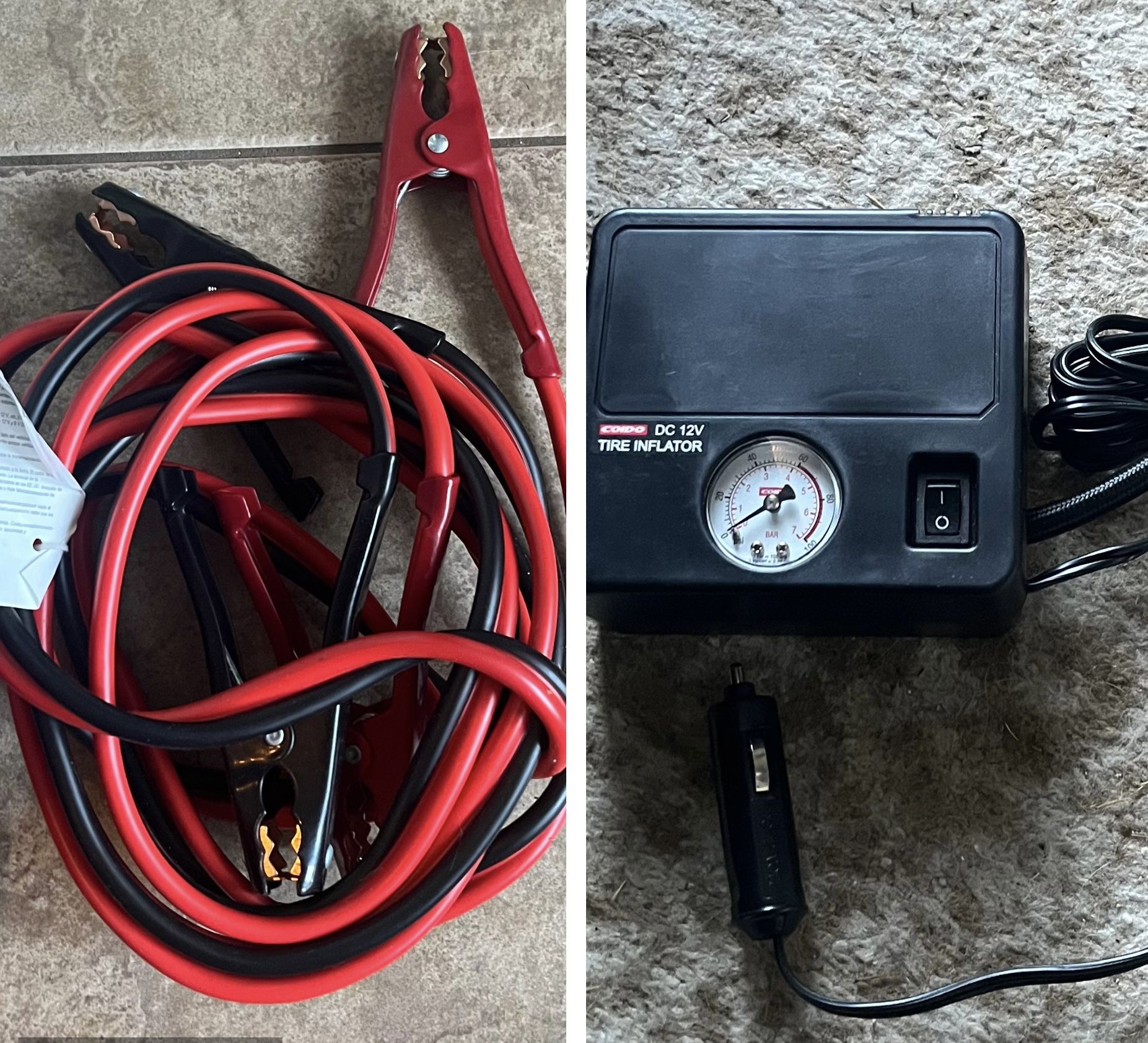 NEW Jumper Cables (Bridgestone) & Tire Inflator (Coido) - Roadside Kit