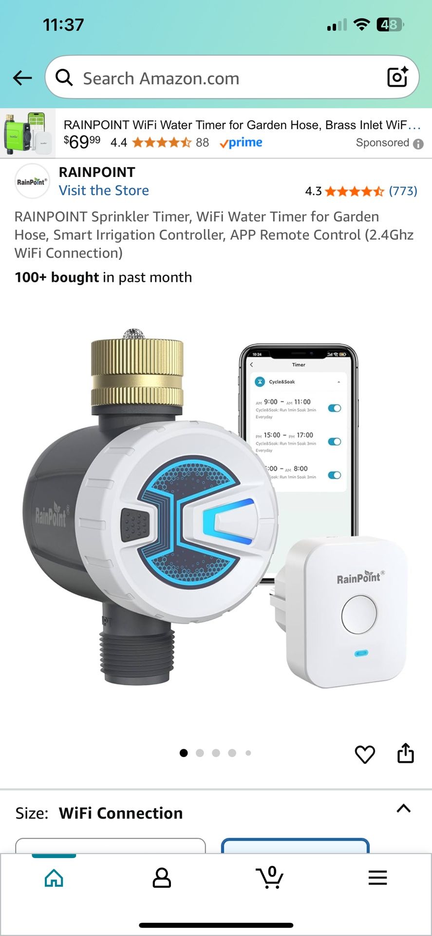 RAINPOINT Sprinkler Timer, WiFi Water Timer for Garden Hose, Smart Irrigation Controller, APP Remote Control (2.4Ghz WiFi Connection)