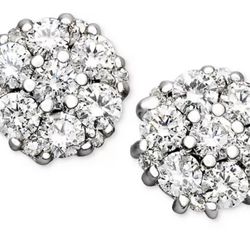 New 14k White Gold Diamond Flower Earrings
