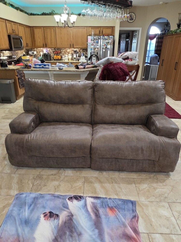 Ashley Taupe Electric Reclining Couch With Usb Charger