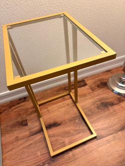 Gold Metal C-Table with Tempered Glass Top