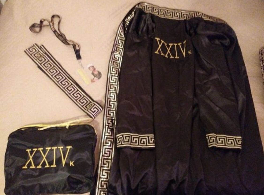 Bruno Mars 24K tour robe, VIP badge, belt and bag