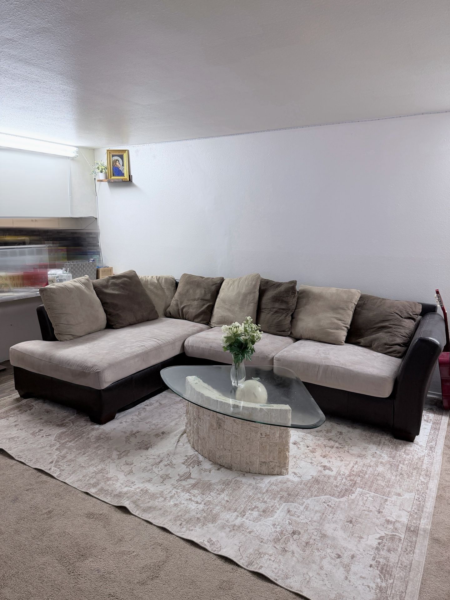 Selling Sofa Set with Pillows & Glass Coffee Table