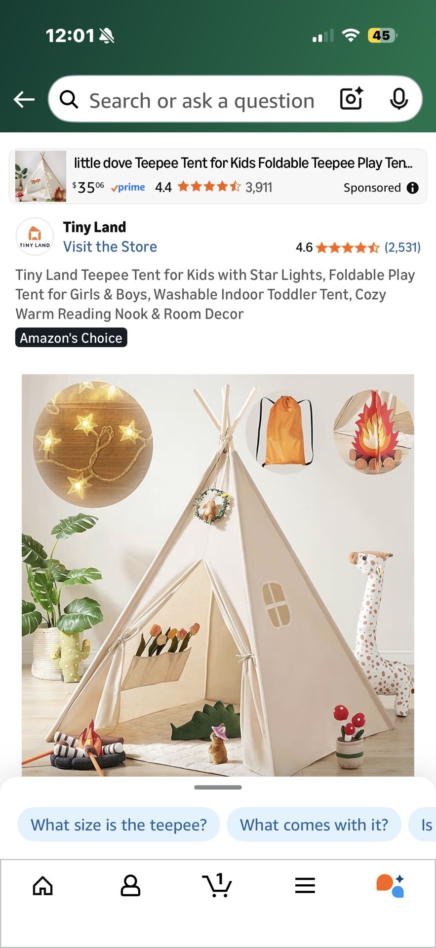 Tiny Land Teepee Tent for Kids Foldable Play Tent for Girls & Boys, Washable Indoor Toddler Tent, Cozy Warm Reading Nook & Room Deco